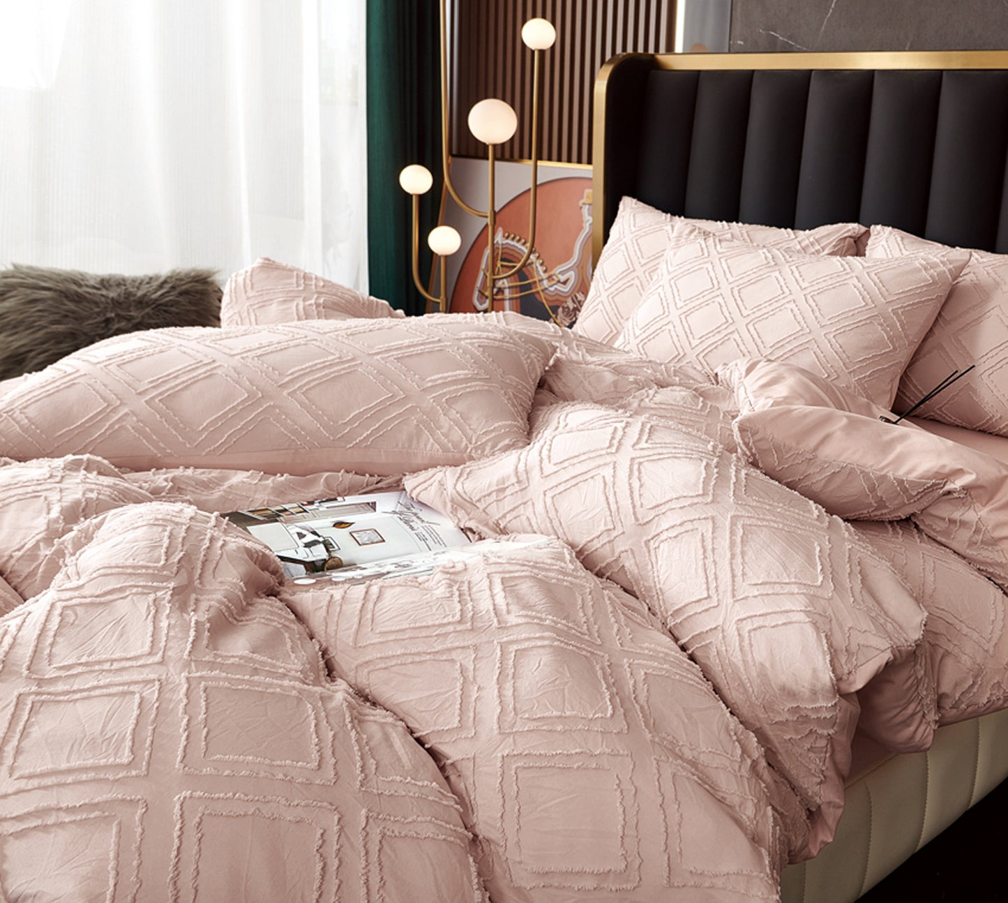 completo rosa confetto con rombi