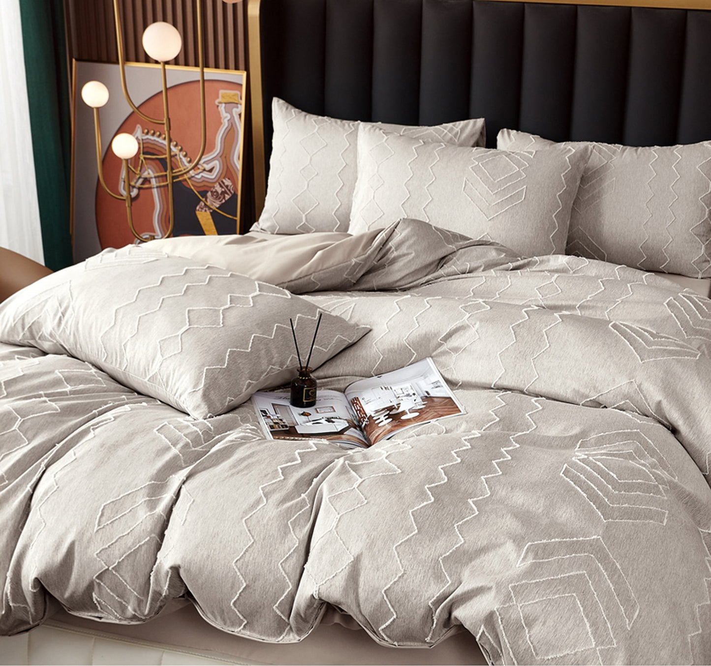 grigio con motivi geometrici - set biancheria da letto